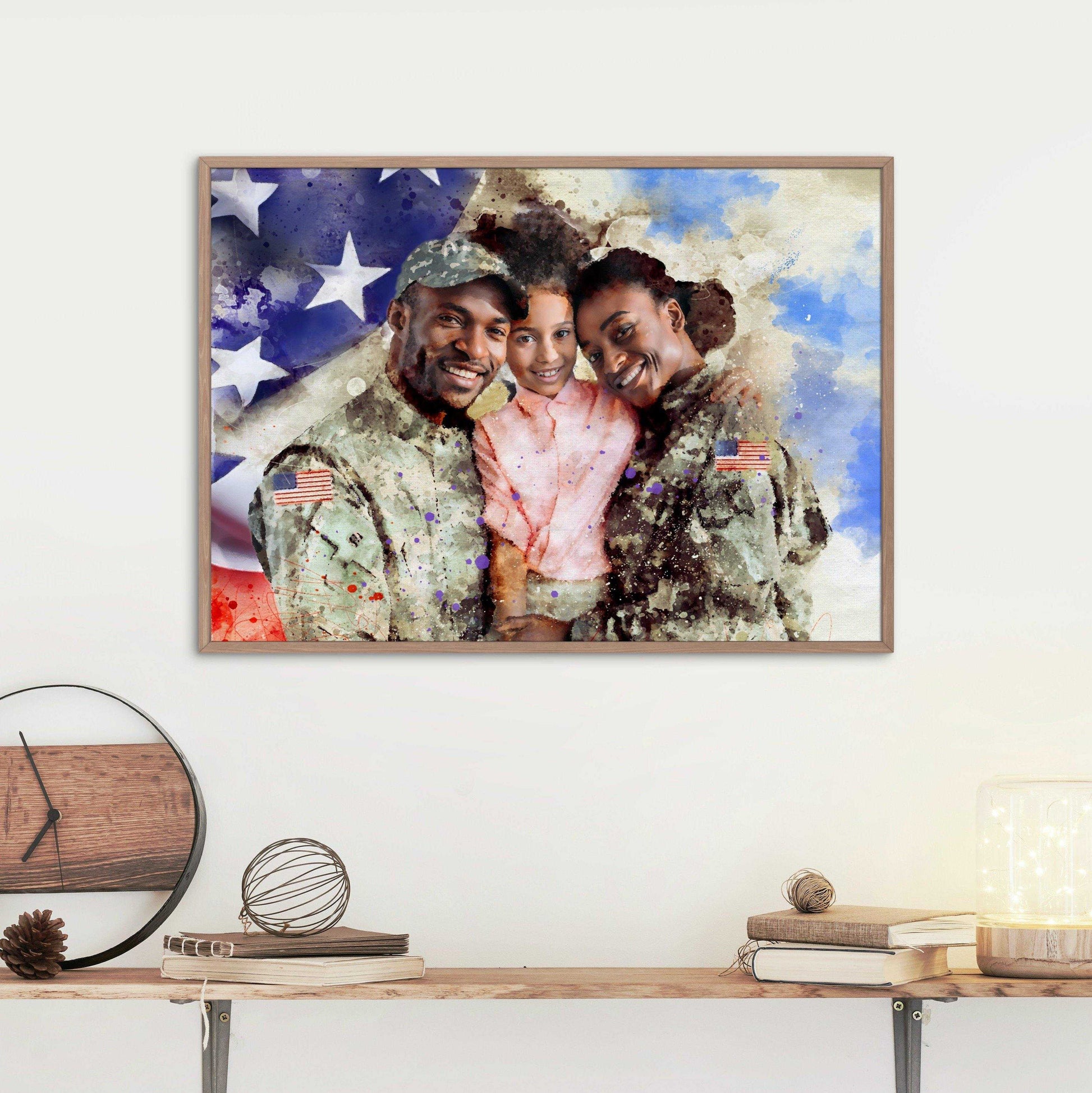 Welcome Home Gift Painting for Daddy, Patriotic Painting, Welcome Home Gift for Him, Personalized Portrait on Canvas - FromPicToArt