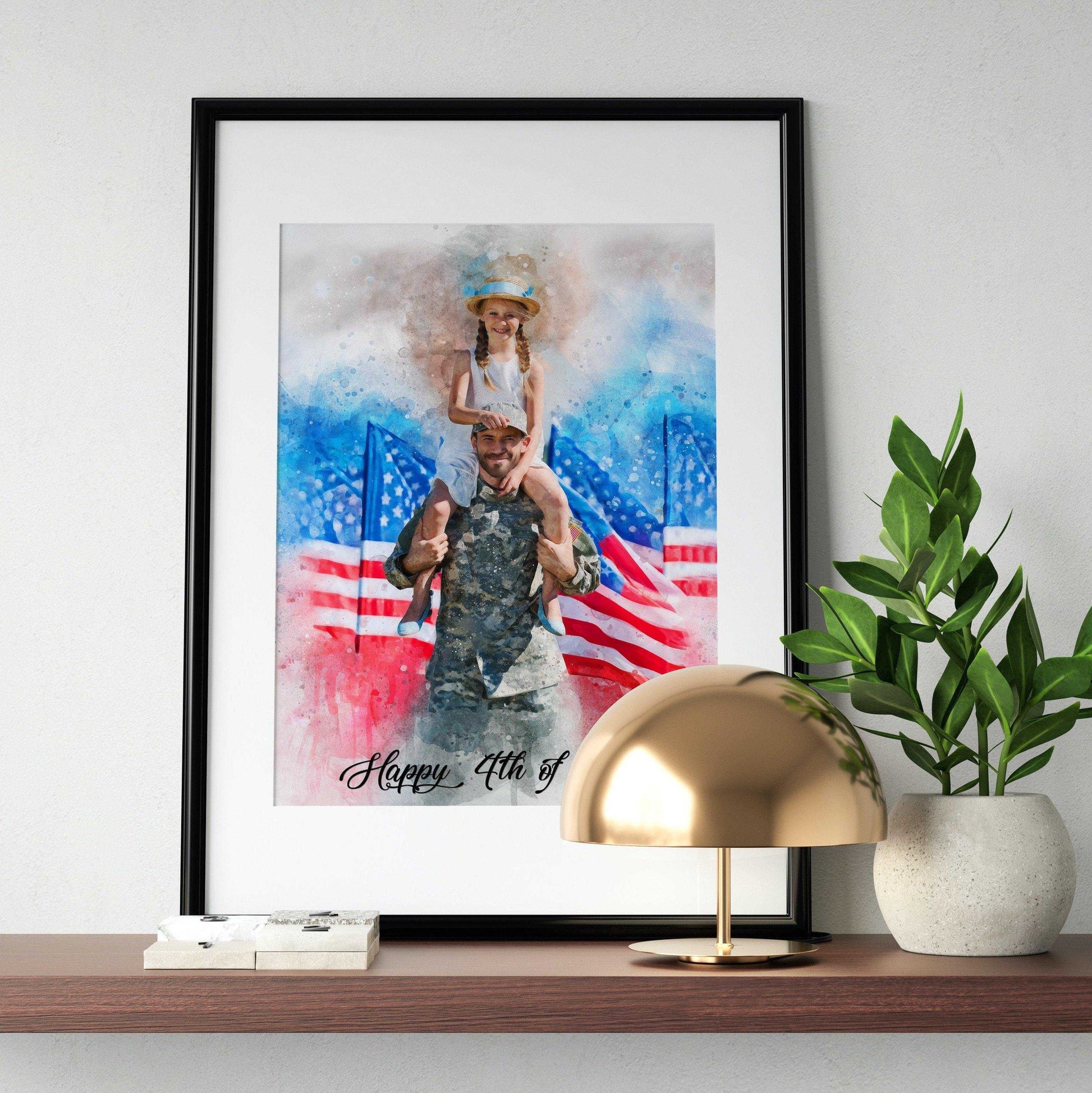 Welcome Home Gift Painting for Daddy, Patriotic Painting, Welcome Home Gift for Him, Personalized Portrait on Canvas - FromPicToArt