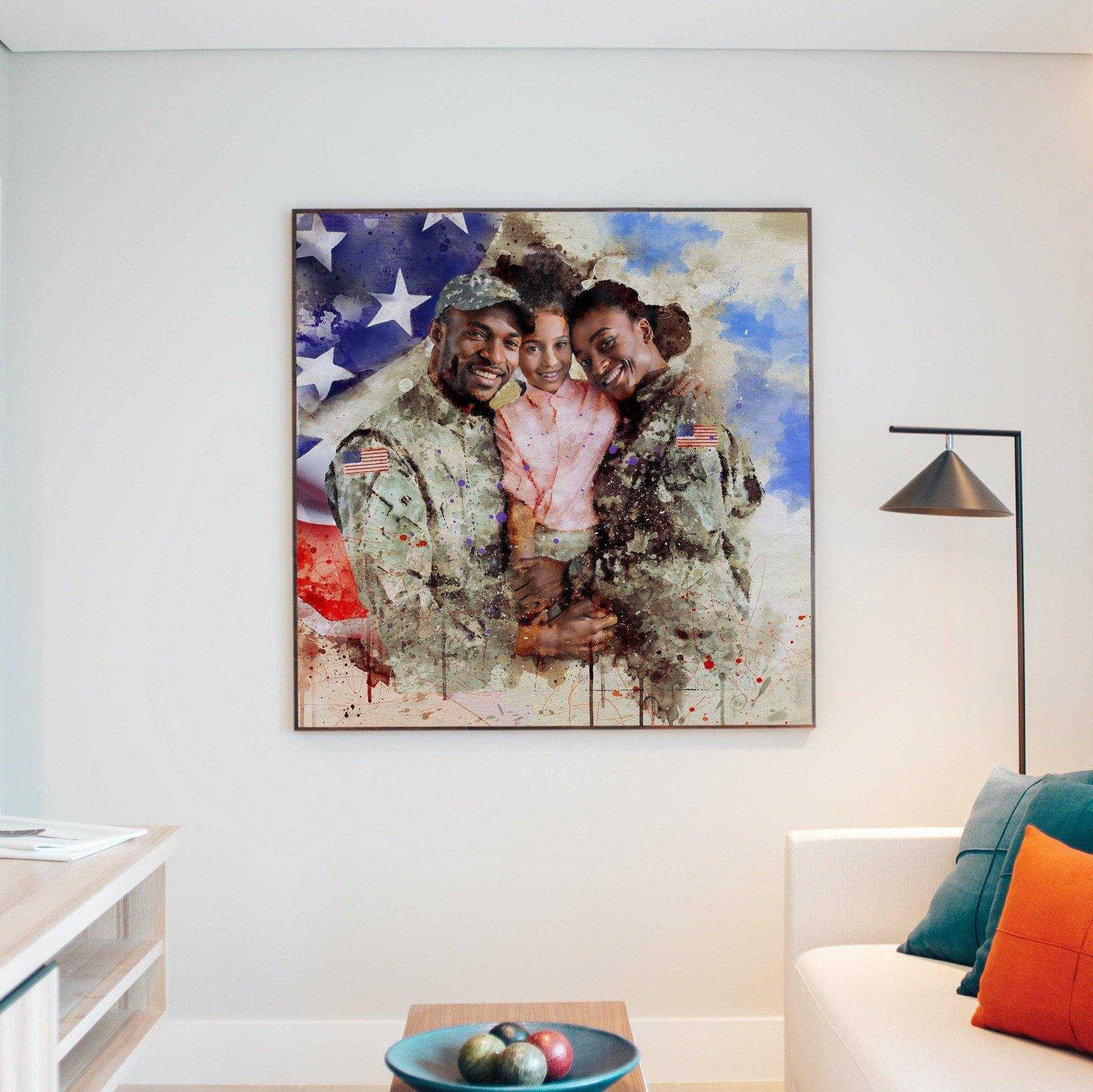 Welcome Home Gift Painting for Daddy, Patriotic Painting, Welcome Home Gift for Him, Personalized Portrait on Canvas - FromPicToArt