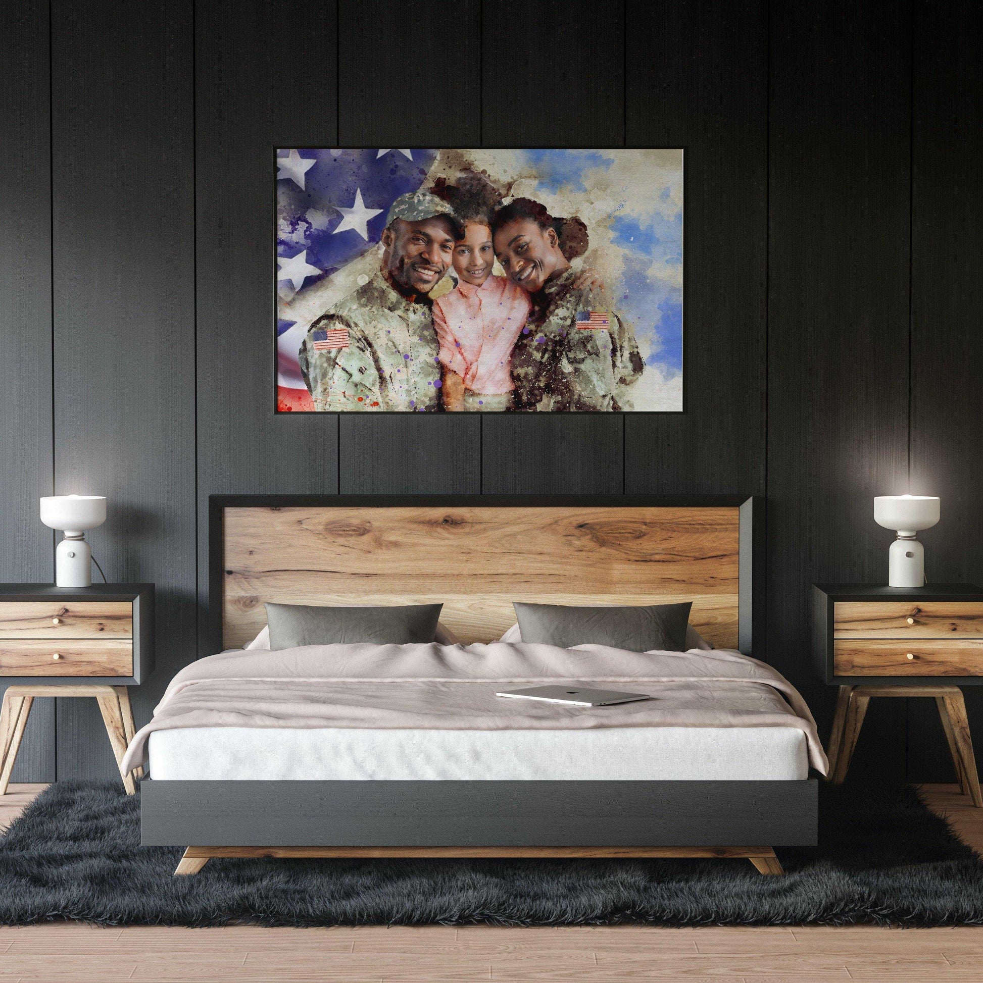 Welcome Home Gift Painting for Daddy, Patriotic Painting, Welcome Home Gift for Him, Personalized Portrait on Canvas - FromPicToArt